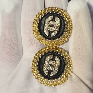 RARE Vintage 90s CHANEL clip-on Earrings - SUPER RARE BLACK & GOLD DIAMANTÉ!